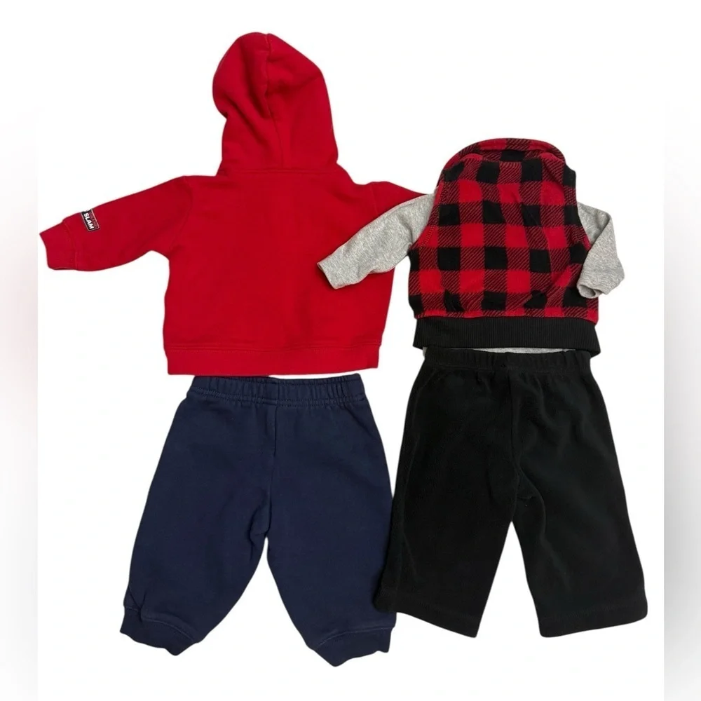 Carter's Red and Black Plaid Vest with Gray Shirt W/ Hoodie & Pant Set